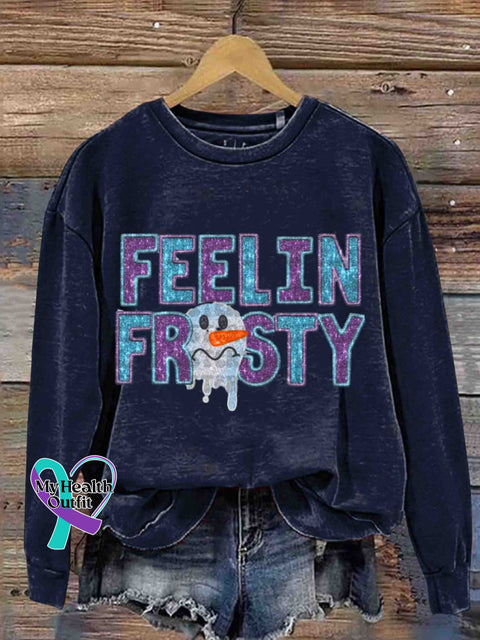 Christmas Artificial Sequins Snowman Santa Retro Casual Printed Sweatshirt Navyblue / S