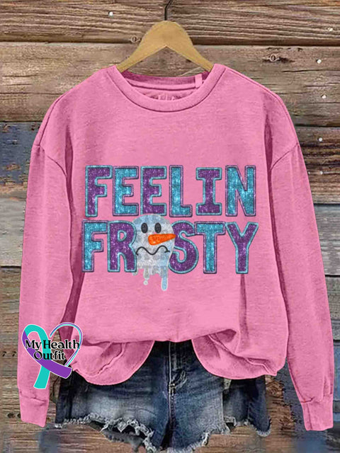 Christmas Artificial Sequins Snowman Santa Retro Casual Printed Sweatshirt Pink / S