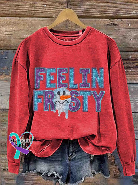 Christmas Artificial Sequins Snowman Santa Retro Casual Printed Sweatshirt Red / S