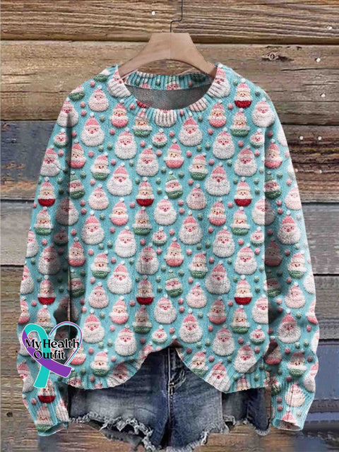 Christmas Baby Santa Claus Seamless Pattern Round Neck Trendy Retro Casual Printed Sweater