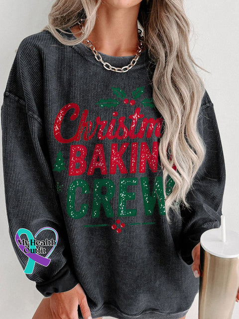 Christmas Baking Crew Women’s Casual Print Corduroy Sweatshirt Black / S