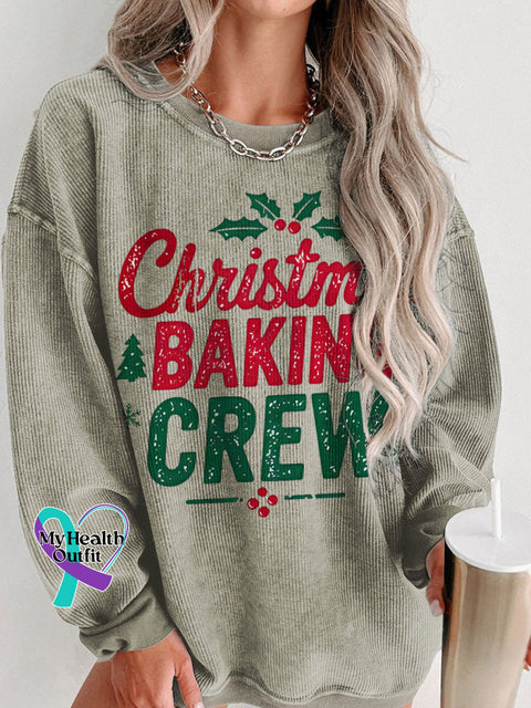 Christmas Baking Crew Women’s Casual Print Corduroy Sweatshirt Brown / S