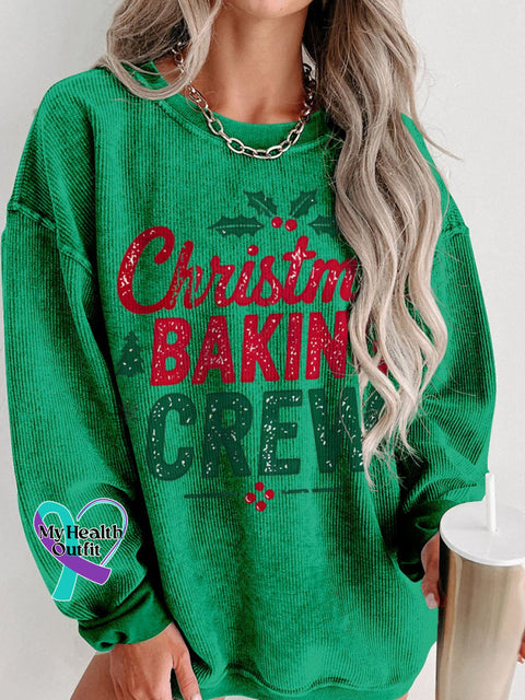 Christmas Baking Crew Women’s Casual Print Corduroy Sweatshirt Green / S