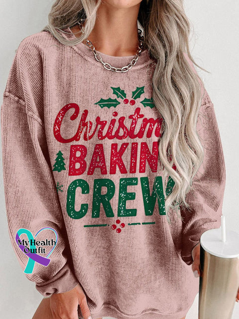 Christmas Baking Crew Women’s Casual Print Corduroy Sweatshirt Pink / S