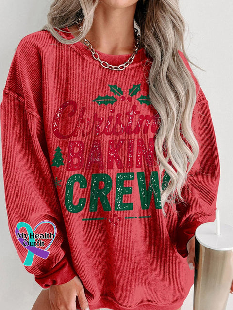 Christmas Baking Crew Women’s Casual Print Corduroy Sweatshirt Red / S