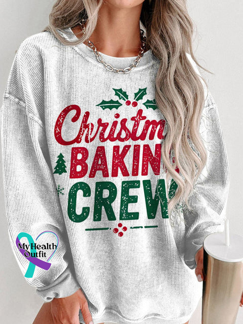 Christmas Baking Crew Women’s Casual Print Corduroy Sweatshirt White / S