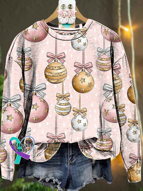 Christmas Ball Colorful Pink Bow Casual Sweatshirt Multicolor / S