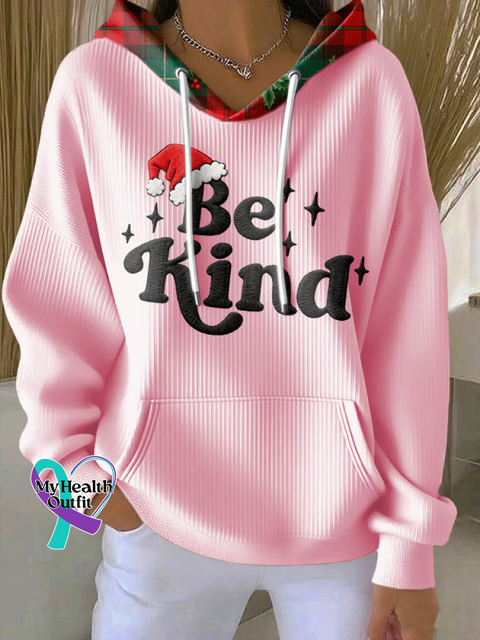 Christmas Be Kind Print Casual Hoodie Sweatshirt Pink / S