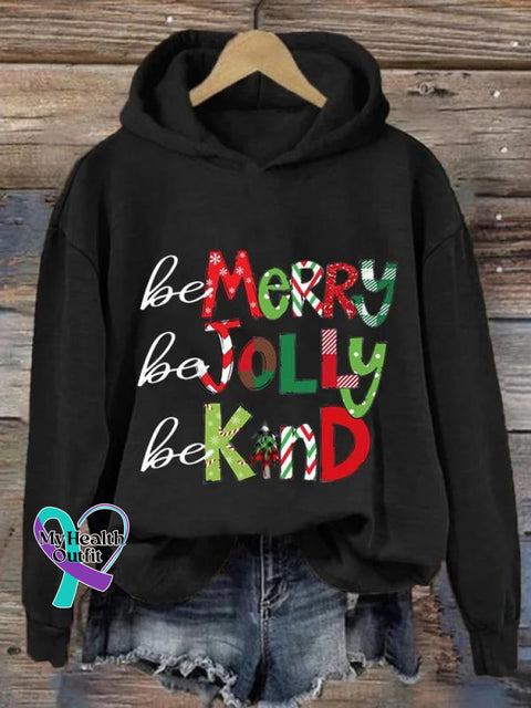 Christmas Be Merry Jolly Kind Art Pattern Print Casual Sweatshirt Black / S