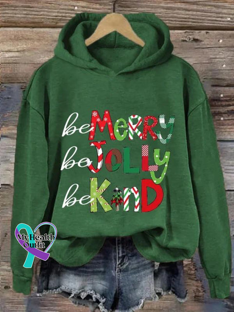 Christmas Be Merry Jolly Kind Art Pattern Print Casual Sweatshirt Green / S