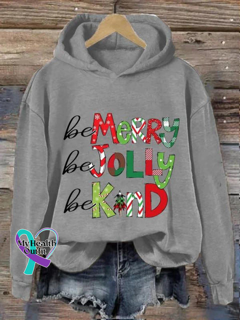 Christmas Be Merry Jolly Kind Art Pattern Print Casual Sweatshirt Grey / S