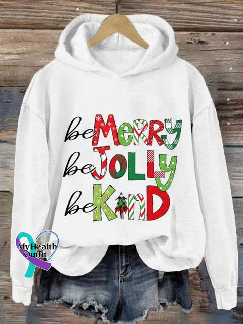 Christmas Be Merry Jolly Kind Art Pattern Print Casual Sweatshirt White / S