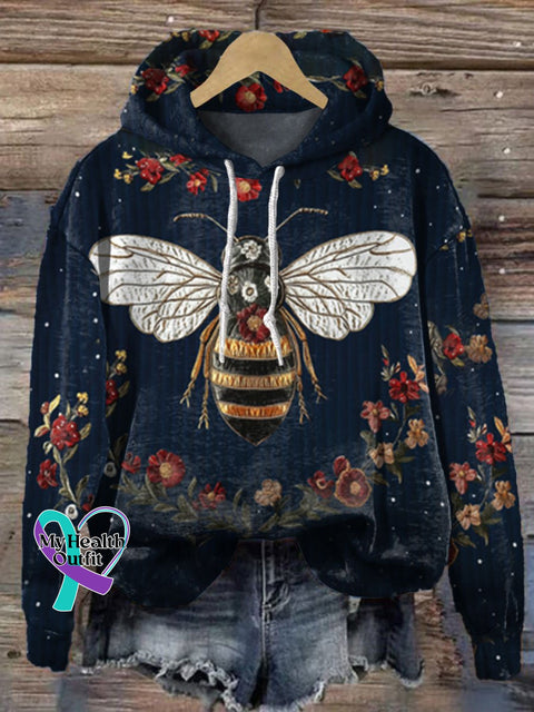 Christmas Bee Flowers Print Casual Hoodie Sweatshirt Multicolor / S