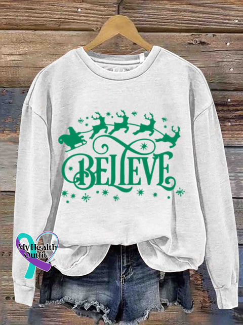Christmas - Believe In Party Round Neck Retro Casual Printed Sweatshirt White / S
