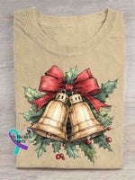 Christmas Bell Bow Art Print T-shirt Apricot / S