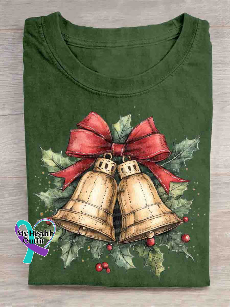 Christmas Bell Bow Art Print T-shirt Green / S