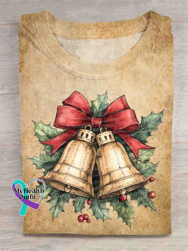 Christmas Bell Bow Art Print T-shirt Khaki / S