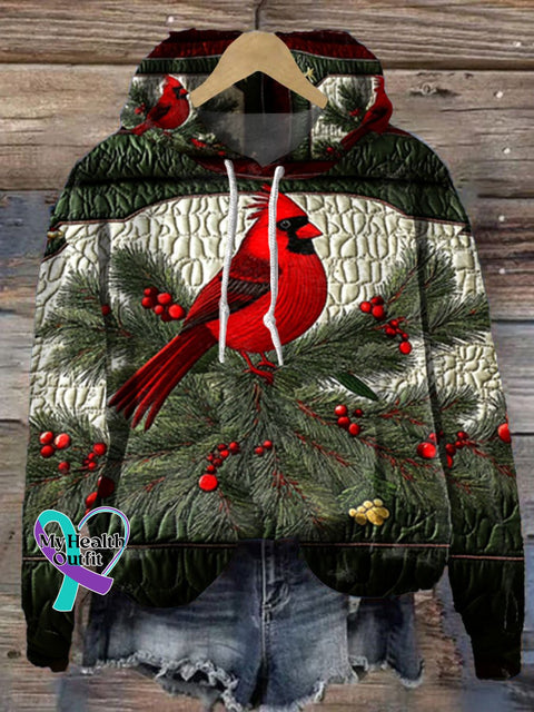 Christmas Birds Print Casual Hoodie Sweatshirt Multicolor / S