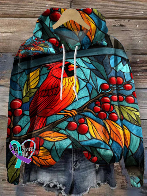 Christmas Birds Print Casual Hoodie Sweatshirt Multicolor / S