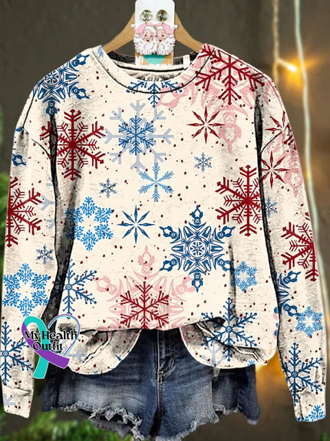 Christmas Blue And Red Snowflakes Casual Sweatshirt Multicolor / S