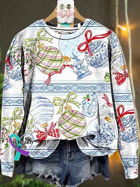 Christmas Bow Ball Colorful Casual Sweatshirt Multicolor / S