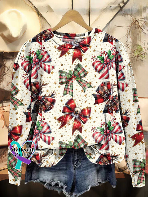 Christmas Bow Casual Sweatshirt Multicolor / S