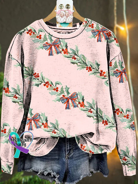 Christmas Bow Pink Tree Casual Sweatshirt Multicolor / S