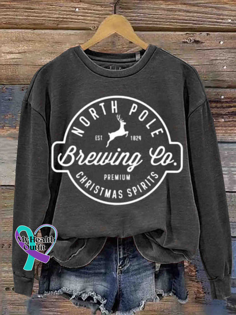 Christmas Brewing Co Arctic Crew Neck Retro Casual Printed Sweatshirt Black / S