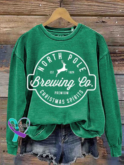 Christmas Brewing Co Arctic Crew Neck Retro Casual Printed Sweatshirt Green / S