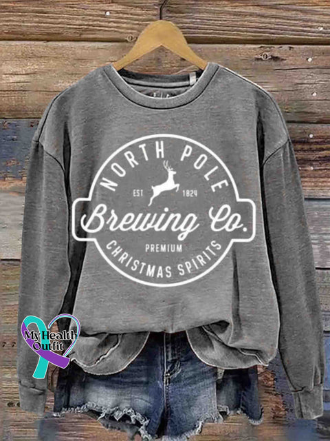 Christmas Brewing Co Arctic Crew Neck Retro Casual Printed Sweatshirt Grey / S