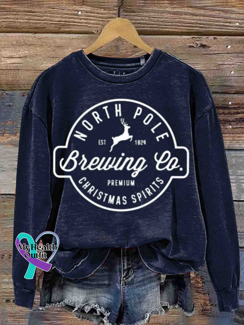 Christmas Brewing Co Arctic Crew Neck Retro Casual Printed Sweatshirt Navyblue / S