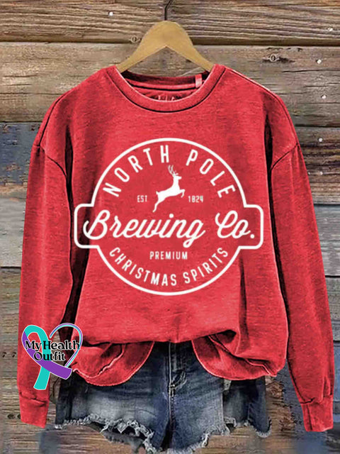 Christmas Brewing Co Arctic Crew Neck Retro Casual Printed Sweatshirt Red / S