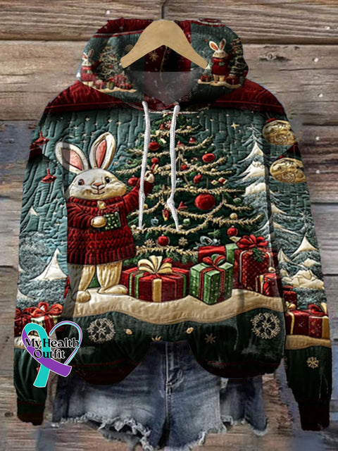 Christmas Bunny Print Casual Hoodie Sweatshirt Multicolor / S