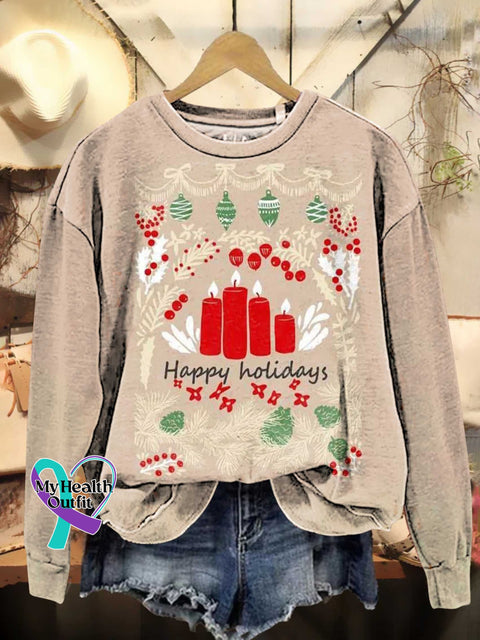 Christmas Candles Happy Holidays Casual Sweatshirt Multicolor / S