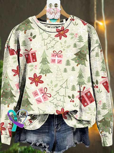 Christmas Cartoon Tree Gift Casual Sweatshirt Multicolor / S