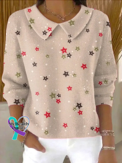 Christmas Casual Peter Pan Collar 3/4 Sleeve Sweater Multicolor / S