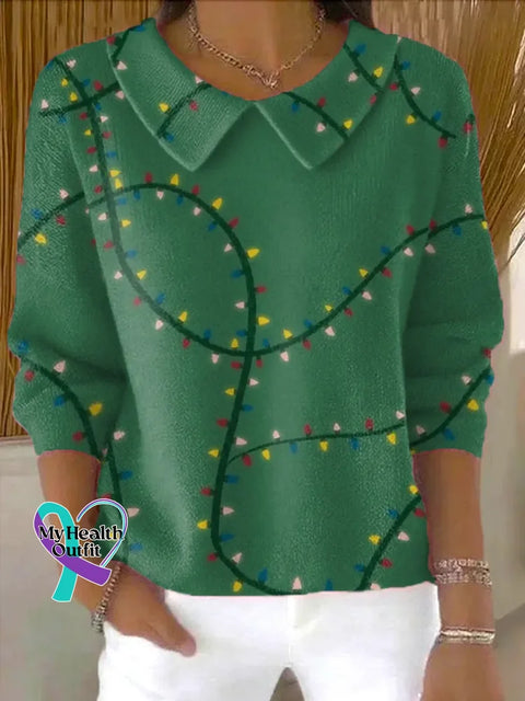 Christmas Casual Peter Pan Collar 3/4 Sleeve Sweater Multicolor / S