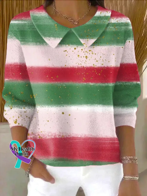 Christmas Casual Peter Pan Collar 3/4 Sleeve Sweater Multicolor / S