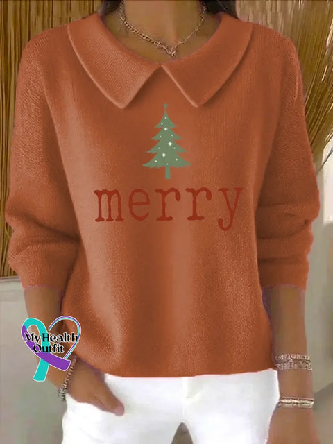 Christmas Casual Peter Pan Collar 3/4 Sleeve Sweater Orange / S