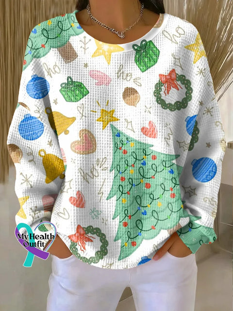 Christmas Casual Waffle Sweatshirt Multicolor / S
