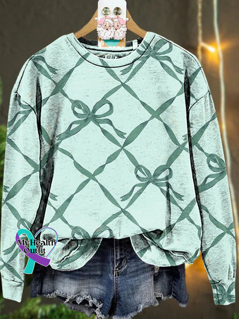 Christmas Check Green Bow Casual Sweatshirt Multicolor / S