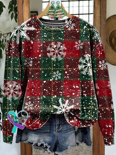 Christmas Check Snowflake Casual Sweatshirt Multicolor / S