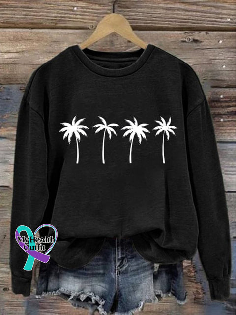 Christmas Coconut Tree Casual Print Sweatshirt Black / S