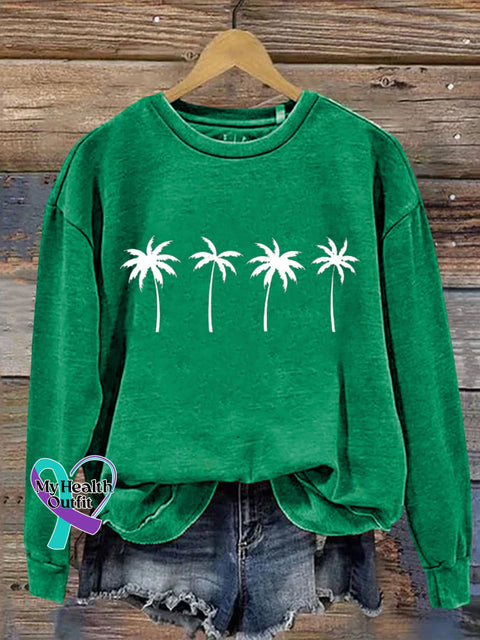 Christmas Coconut Tree Casual Print Sweatshirt Green / S
