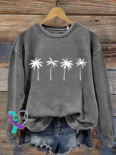 Christmas Coconut Tree Casual Print Sweatshirt Grey / S