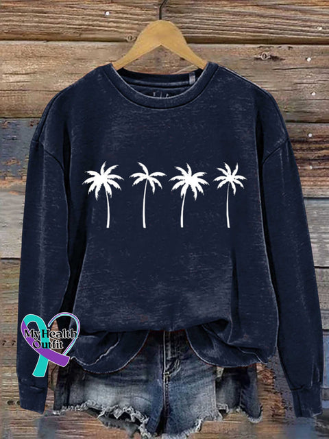 Christmas Coconut Tree Casual Print Sweatshirt Navyblue / S