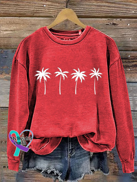 Christmas Coconut Tree Casual Print Sweatshirt Red / S
