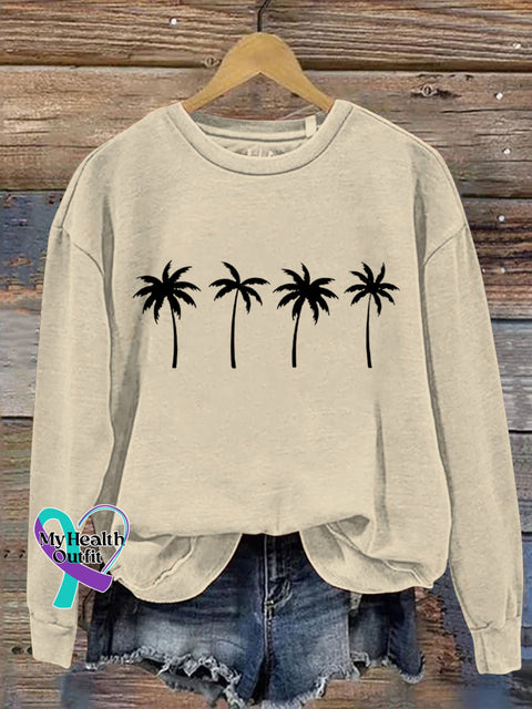 Christmas Coconut Tree Casual Print Sweatshirt Sand / S