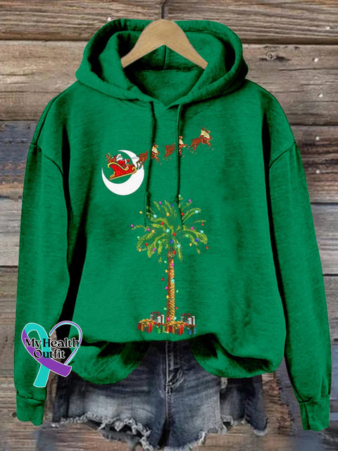 Christmas Coconut Tree Santa Elk Gift Print Casual Sweatshirt Green / S