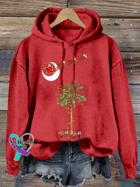 Christmas Coconut Tree Santa Elk Gift Print Casual Sweatshirt Red / S
